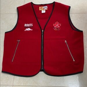 Roots Olympic Fleece Vest Red Canada Made 2XL